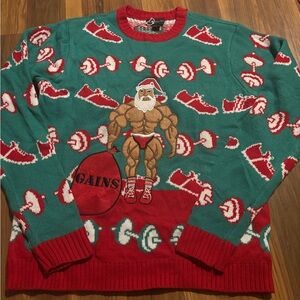 Blizzard Bay Santa Gym Bro Gains Men's ugly Christmas Sweater - Red and Green